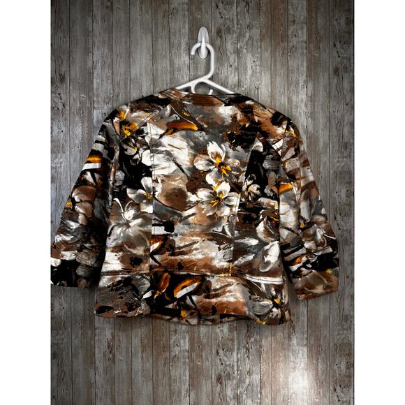 Coldwater Creek Jacket Womens P12 Brown Black Print Full Zip Round Neck Pocket‎ - Picture 2 of 6